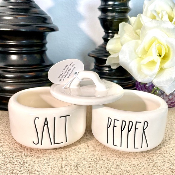 New Rae Dunn Ceramic Stackable SALT/PEPPER Cellars - Picture 2 of 4